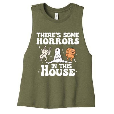 There’S Some Horrors In This House Funny Halloween Pumpkin Cute Gift Women's Racerback Cropped Tank