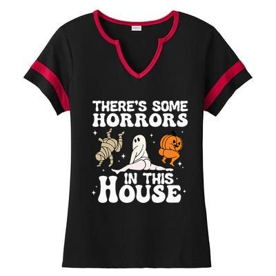 Theres Some Horrors In This House Ghost Pumpkin Halloween Ladies Halftime Notch Neck Tee