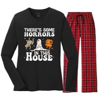 Theres Some Horrors In This House Ghost Pumpkin Halloween Women's Long Sleeve Flannel Pajama Set 