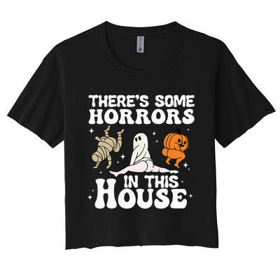 Theres Some Horrors In This House Ghost Pumpkin Halloween Women's Crop Top Tee