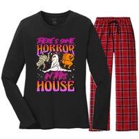 Theres Some Horrors In This House Ghost Pumpkin Halloween Women's Long Sleeve Flannel Pajama Set 