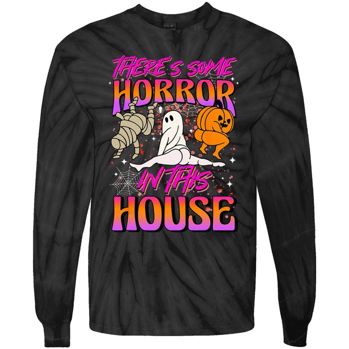 Theres Some Horrors In This House Ghost Pumpkin Halloween Tie-Dye Long Sleeve Shirt