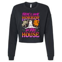 Theres Some Horrors In This House Ghost Pumpkin Halloween Cropped Pullover Crew