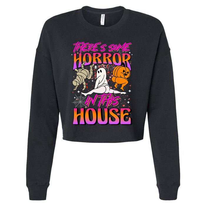 Theres Some Horrors In This House Ghost Pumpkin Halloween Cropped Pullover Crew