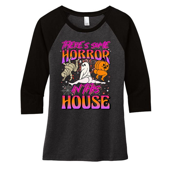 Theres Some Horrors In This House Ghost Pumpkin Halloween Women's Tri-Blend 3/4-Sleeve Raglan Shirt