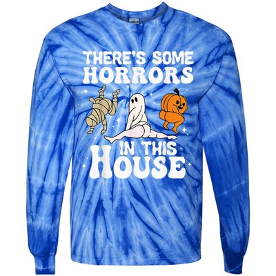 Theres Some Horrors In This House Ghost Pumpkin Halloween Tie-Dye Long Sleeve Shirt