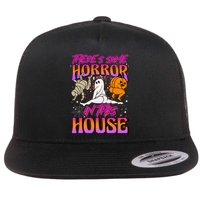 Theres Some Horrors In This House Ghost Pumpkin Halloween Flat Bill Trucker Hat