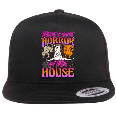 Theres Some Horrors In This House Ghost Pumpkin Halloween Flat Bill Trucker Hat