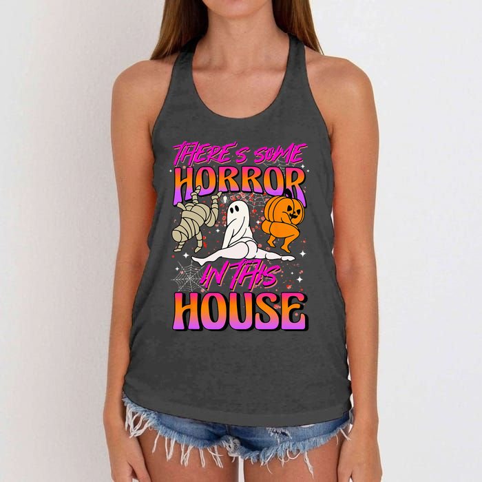 Theres Some Horrors In This House Ghost Pumpkin Halloween Women's Knotted Racerback Tank