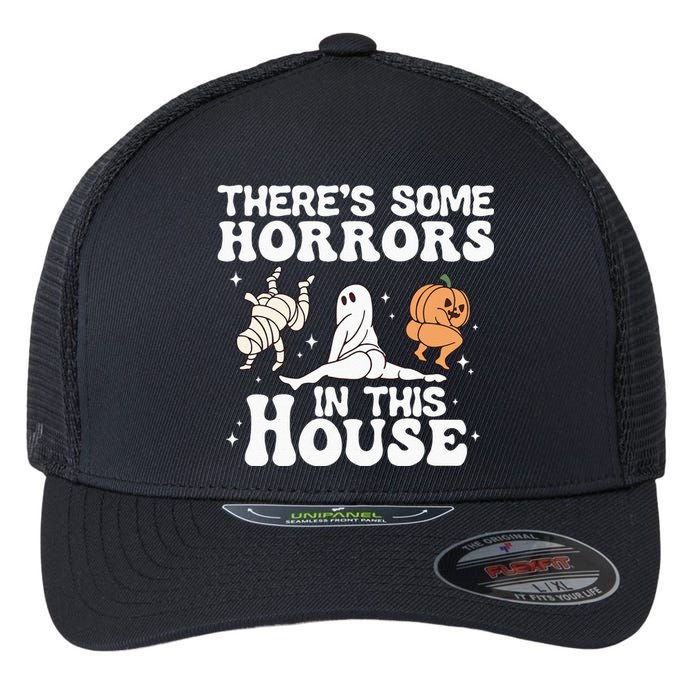 There’s Some Horrors In This House Funny Halloween Pumpkin Flexfit Unipanel Trucker Cap