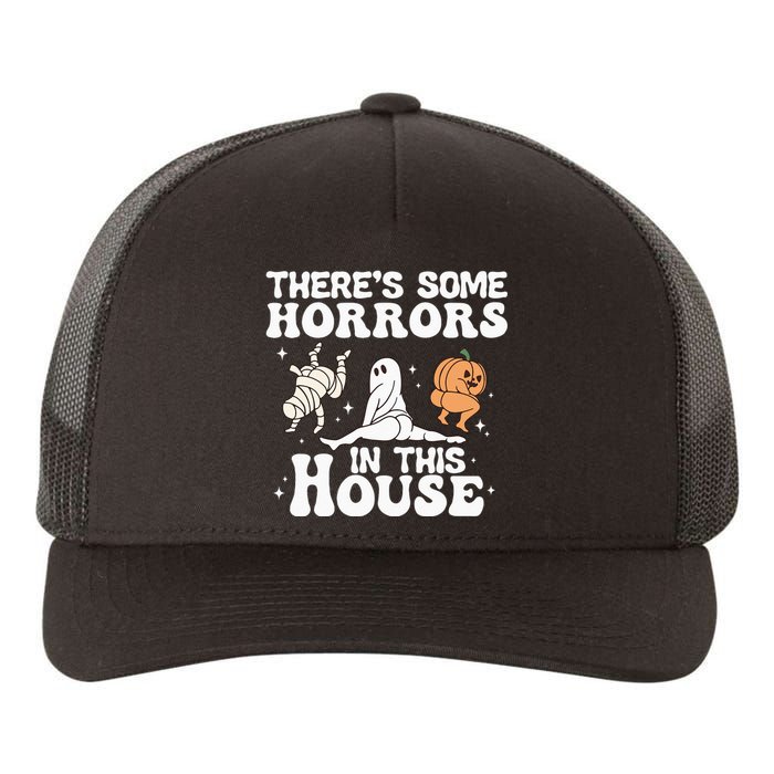 There’s Some Horrors In This House Funny Halloween Pumpkin Yupoong Adult 5-Panel Trucker Hat