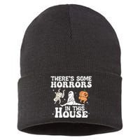 There’s Some Horrors In This House Funny Halloween Pumpkin Sustainable Knit Beanie