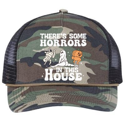 There’s Some Horrors In This House Funny Halloween Pumpkin Retro Rope Trucker Hat Cap