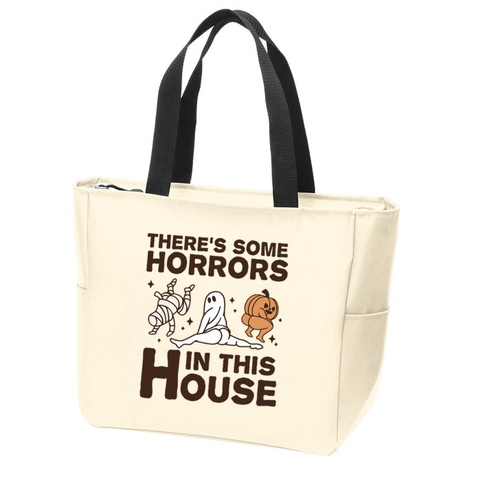 Theres Some Horrors In The House Funny Halloween Twerk Zip Tote Bag