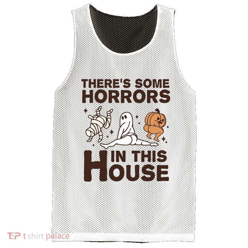 Theres Some Horrors In The House Funny Halloween Twerk Mesh Reversible Basketball Jersey Tank