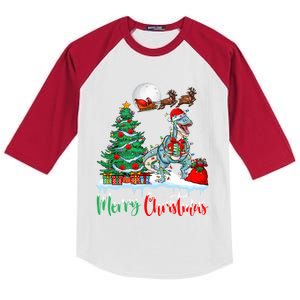 Trex Santa Hat Christmas Tree Lights Merry Christmas Trex Gift Kids Colorblock Raglan Jersey