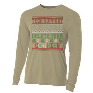 Tech Support Here To Delete Cookies Ugly Xmas Cooling Performance Long Sleeve Crew