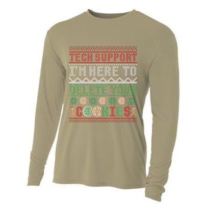 Tech Support Here To Delete Cookies Ugly Xmas Cooling Performance Long Sleeve Crew