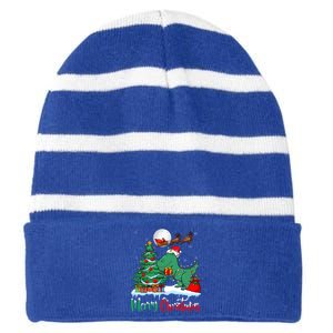 Trex Santa Hat Christmas Tree Xmas Merry Christmas Trex Gift Striped Beanie with Solid Band