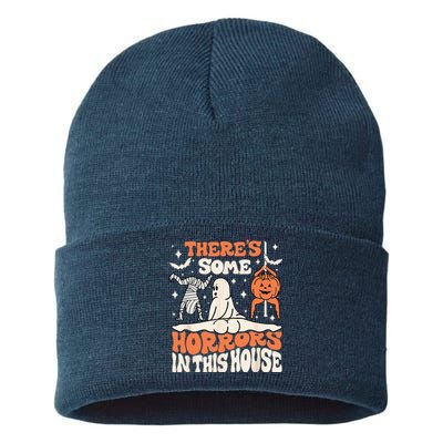 Theres Some Horrors In This House Ghost Pumpkin Halloween Sustainable Knit Beanie