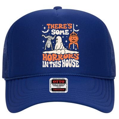 Theres Some Horrors In This House Ghost Pumpkin Halloween High Crown Mesh Back Trucker Hat