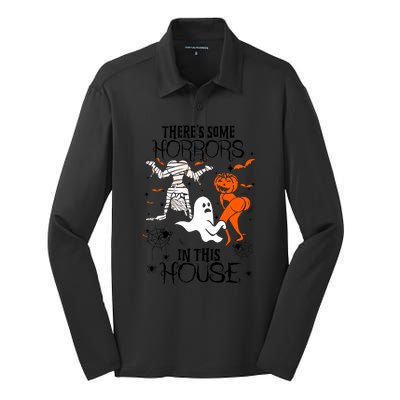 Theres Some Horrors In This House Halloween Gifts Silk Touch Performance Long Sleeve Polo