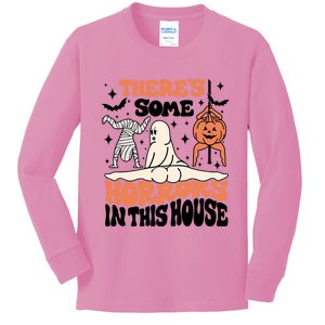 Theres Some Horrors In This House Funny Pumpkin Halloween Gift Kids Long Sleeve Shirt