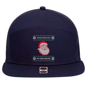 Theres Some Hos In This House Inappropriate Christmas Santa 7 Panel Mesh Trucker Snapback Hat