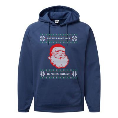 Theres Some Hos In This House Inappropriate Christmas Santa Performance Fleece Hoodie