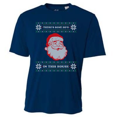 Theres Some Hos In This House Inappropriate Christmas Santa Cooling Performance Crew T-Shirt