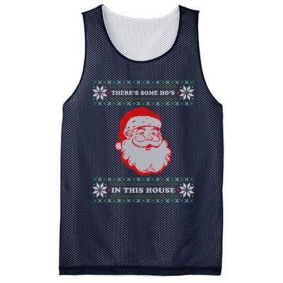 Theres Some Hos In This House Inappropriate Christmas Santa Mesh Reversible Basketball Jersey Tank