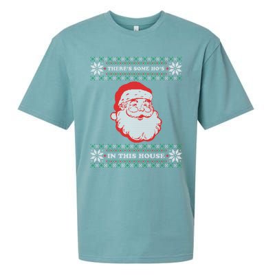 Theres Some Hos In This House Inappropriate Christmas Santa Sueded Cloud Jersey T-Shirt