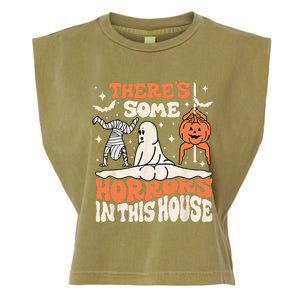 Theres Some Horrors In This House Ghost Pumpkin Halloween Garment-Dyed Women's Muscle Tee