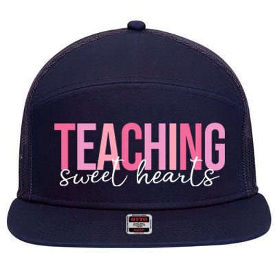 Teaching Sweet Hears Cute Valentine Teacher 7 Panel Mesh Trucker Snapback Hat