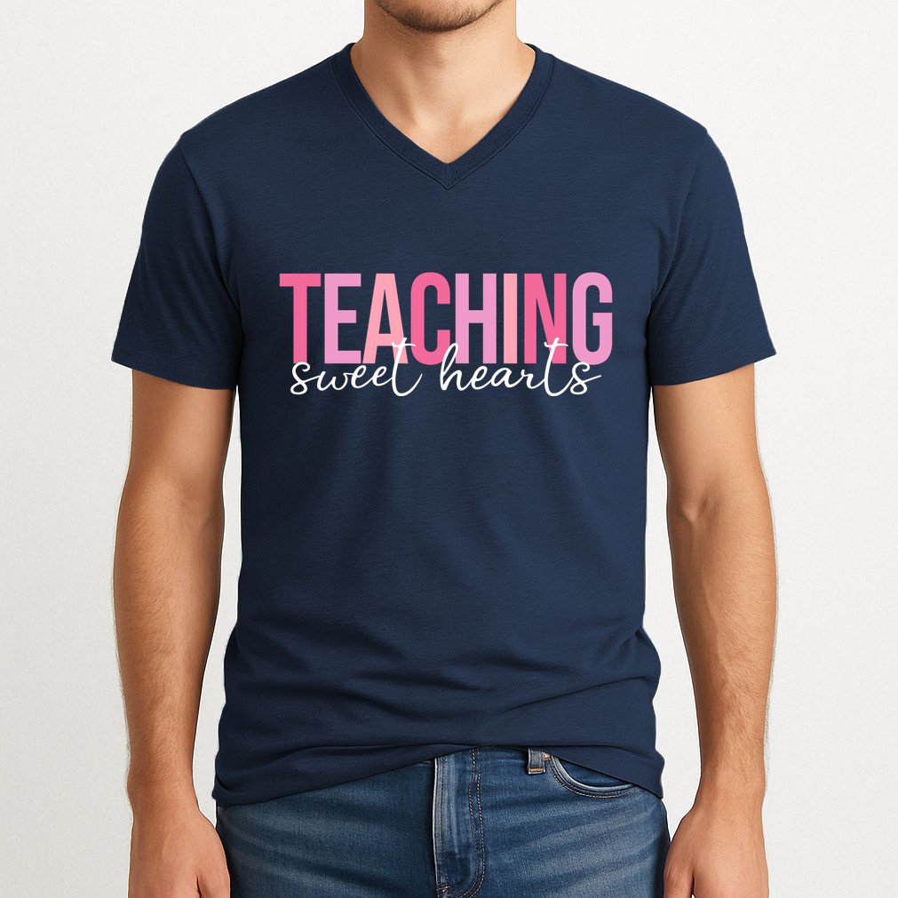 Teaching Sweet Hears Cute Valentine Teacher V-Neck T-Shirt