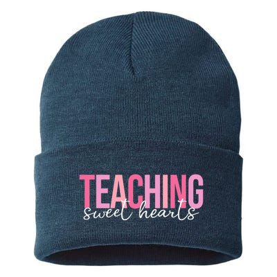 Teaching Sweet Hears Cute Valentine Teacher Sustainable Knit Beanie