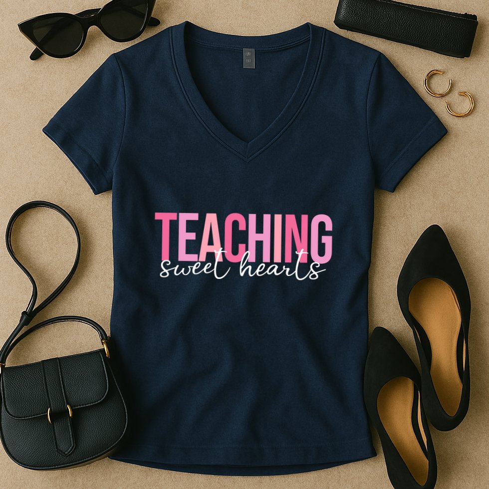 Teaching Sweet Hears Cute Valentine Teacher Women's V-Neck T-Shirt