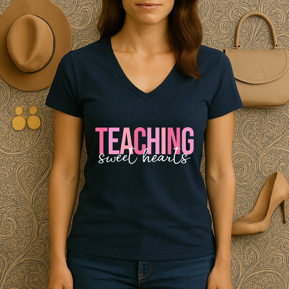Teaching Sweet Hears Cute Valentine Teacher Women's V-Neck T-Shirt