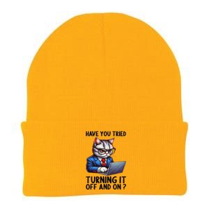 Tech Support Humor I Cat Tech Engineer I Computer It Guy Knit Cap Winter Beanie