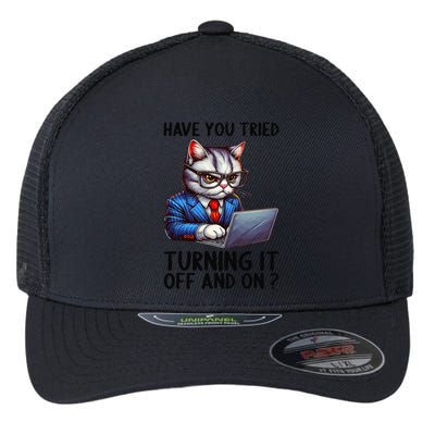 Tech Support Humor I Cat Tech Engineer I Computer It Guy Flexfit Unipanel Trucker Cap