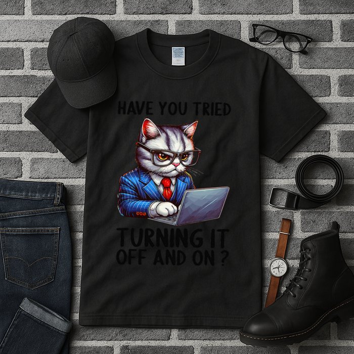 Tech Support Humor I Cat Tech Engineer I Computer It Guy Tall T-Shirt