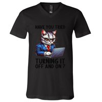 Tech Support Humor I Cat Tech Engineer I Computer It Guy V-Neck T-Shirt