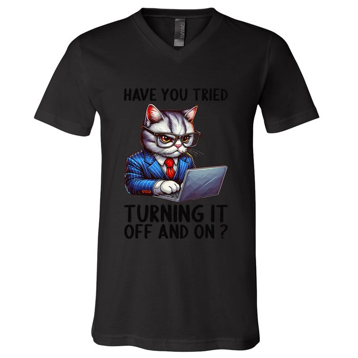 Tech Support Humor I Cat Tech Engineer I Computer It Guy V-Neck T-Shirt