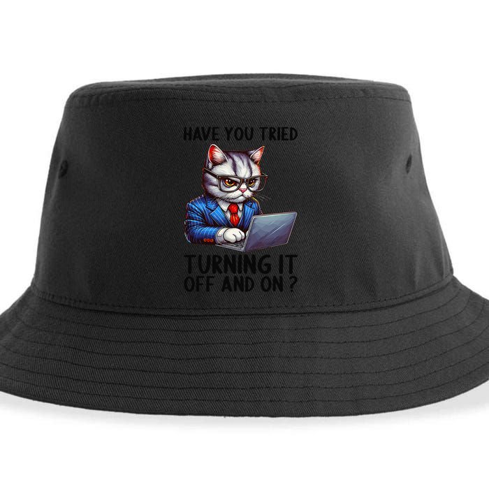 Tech Support Humor I Cat Tech Engineer I Computer It Guy Sustainable Bucket Hat