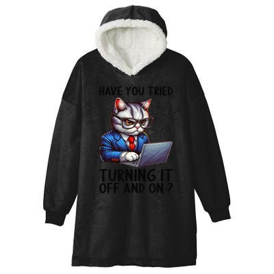 Tech Support Humor I Cat Tech Engineer I Computer It Guy Hooded Wearable Blanket
