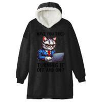 Tech Support Humor I Cat Tech Engineer I Computer It Guy Hooded Wearable Blanket