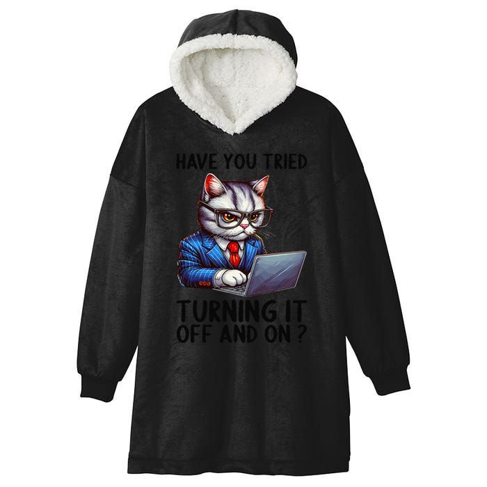 Tech Support Humor I Cat Tech Engineer I Computer It Guy Hooded Wearable Blanket