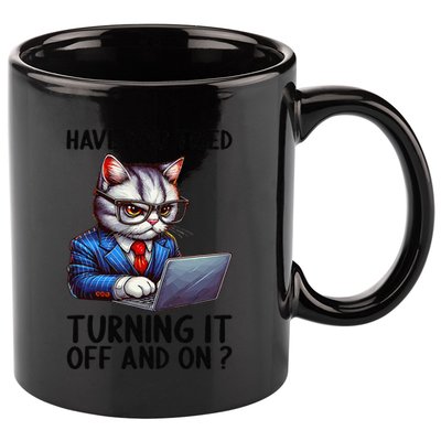 Tech Support Humor I Cat Tech Engineer I Computer It Guy 11oz C Handle Ceramic Mug
