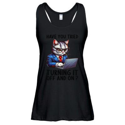 Tech Support Humor I Cat Tech Engineer I Computer It Guy Ladies Essential Flowy Tank
