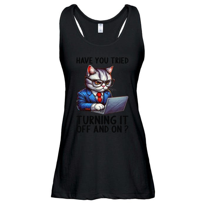 Tech Support Humor I Cat Tech Engineer I Computer It Guy Ladies Essential Flowy Tank